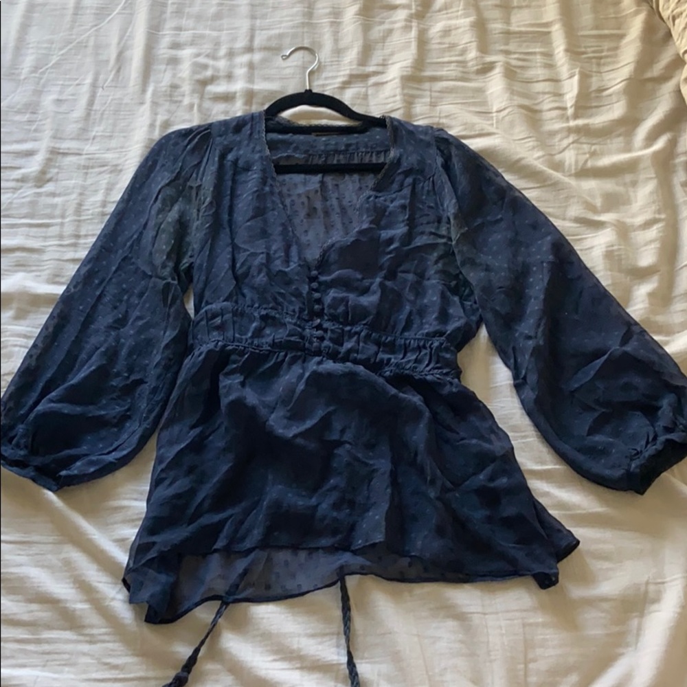 Sandro blue sheer polka-dot blouse